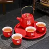 Juego de Té Regalos para el Hogar Boda Creativo Rojo Chino Taza de Té Feliz Tetera de Boda Regalo de Acompañamiento