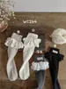 WC264 Calcetines Nuevos de Otoño para Niñas, Color Vintage, Estilo Coreano, Etiqueta Grande de Tela de Encaje, Calcetines de Media Pantorrilla para Niños