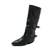 Botas femininas longas de salto grosso estilo francês 2026, botas over-the-knee, novas botas femininas de bico fino para outono e inverno, botas plissadas empilhadas