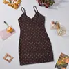 12093 Ropa Transfronteriza Europea y Americana para Mujer Estampado de Lunares Sexy Chica Caliente Cuello en V Profundo Ajustado Alta Elasticidad Bodycon Vestido de Tirantes