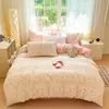 Juego de Cama Estilo Pastoral de Hilo Doble Clase A Super Suave de Cuatro Piezas Cubierta de Edredón Rosa de Jacquard de Algodón Puro Sábanas Ropa de Cama Cama Sábanas