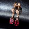 Brincos de cristal vermelho rosa coreanos de luxo da série Caibao, brincos de pedra com cor de ouro 18K, brincos de pedra atacado