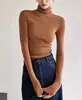 Suéter Base de Punto sin Costuras de Cuello Alto Gris para Mujer, Suéter Interior Ajustado para Otoño e Invierno, Top de Manga Larga con Hombro Normal para Vestir por Capas