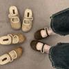 Mules estilo Birkenstock com Forro de Lã para Mulheres, Novos Mocassins com Solado Grosso Outono e Inverno 2025, Chinelos com Bico Meio Fechado