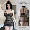 Sexy sexy camisón transparente puro deseo Falda de cadera plisada de alto sentido Tirante halter pecho grande camisón transparente