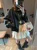 Moque Estilo Blogger Coreano Preguiçoso Retrô Listrada Gola Redonda Solta Casual Manga Longa Camiseta MQ1910