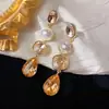 Pendientes Colgantes de Perla Geométricos Exagerados Estilo Retro Europeo y Americano Lujo Accesible Versátiles de Gama Alta Pendientes Adelgazantes para Mujer