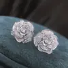 Pendientes de Socialité Estilo Francés, Pendientes Vintage Huecos de Camelia con Circonita para Mujer, Accesorios de Regalo para San Valentín al por Mayor