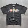 Camiseta Redonda Manga Curta Estampa Graffiti Cross-Border 2026 Inglês Versátil Estilo Casual Mais Vendido Top de Algodão