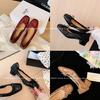 Piel de Vaca de Primera Capa Cuadrado Retro Puntera Cuadrada Lazo Tacón Grueso Medio Zapatos Planos de Boca Baja Completamente de Cuero Super Suaves Zapatos de Moda para Mujer