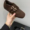 Mocasines cálidos sin cordones con interior elevador de altura y hebilla retro tallada estilo británico para mujeres menudas