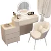 Tocador estilo crema, mueble de almacenamiento minimalista moderno, mesita de noche, tocador de maquillaje, escritorio integrado, tocador de maquillaje extensible 2025