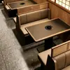 Mesa Booth para Churrasco de Madeira Maciça Beijada pelo Fogo com Vento Selvagem Montanha, Mesa e Cadeiras para Churrasco sem Fumaça a Carvão, Mesa de Jantar para Restaurante de Hot Pot