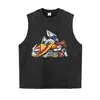 Camiseta de marca de streetwear con estampado de anime desgastado, talla grande, hombros caídos, talla extra, manga corta de verano, manga larga