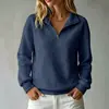 Colección de otoño europea y americana 2026: sudadera de mujer cómoda, holgada, de punto gofrado, color liso, cuello alto, con cremallera, manga larga, patchwork