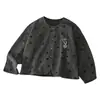 Cárdigan de punto estilo coreano con estampado de lunares y leopardo para niñas, adecuado para niños pequeños y medianos, una prenda exterior versátil para otoño, una chaqueta de estilo retro para bebés niñas.