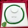 Set de Collar Resistente Esmeralda con Aventurina y Jade Hetian para Madres, Collar de Jaspe de Tres Piezas para Transmisión en Vivo en Douyin