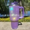 Termo de Acero Inoxidable 304 de 40 oz con Asa Tachonada de Diamantes y Popote, Taza de Hielo de Diamante para Mantener Frío, Montable en Coche