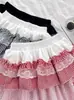 Falda de Pastel Abullonada Cuadros Patchwork de Encaje para Mujer, Nuevo Estilo Primavera/Verano, Falda Dulce de Cintura Alta Línea A para Figuras Petite