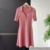 Ropa de Mujer Transfronteriza Primavera y Verano 2025 Estilo Francés Elegante y Delicado, Vestido de Punto Rosa Ajustado