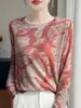 Camiseta Fina de Manga Longa para Outono, Modelo Novo 26, Gola Redonda, Estampada, Emagrecimento, Top Versátil, Suéter Base de Malha Fina