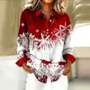 Camisa casual de manga larga para mujer, europea y americana, transfronteriza, con estampado digital 3D, temática navideña, disponible en Amazon