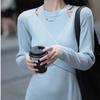 Vestido de pescoço pendurado 2024 feminino outono e inverno manga comprida comprimento médio cintura barriga cobrindo emagrecimento irregular pulôver malha conectar