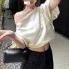 Estilo Coreano Novo de Alta Qualidade 2026 Camisa de Um Ombro com Manga Bufante Feminina de Verão Francesa Solta Curta Off-the-Shoulder