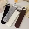 Meias de princesa para outono e inverno com blocos de cor de renda, meias empilhadas infantis com babados de bolo de camada dupla, meias infantis de cano médio