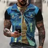 Camiseta Nova Transfronteiriça Gradiente Roupa de Trabalho Estampa Criativa Padrão Tamanho Grande Solta Essenciais Manga Curta Camiseta