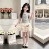 2026 Estilo Coreano Nuevo Encaje Patchwork Manga Corta Niñas Verano Lindo Osito Pastel Vestido Dulce Conjunto de Dos Piezas Moderno