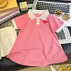 Ropa de Verano para Niñas Manga Corta Falda Línea A Estilo Escolar Vestido de Princesa Verano para Niñas Manga Media Cuello Polo Falda