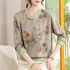 Camiseta Base de Manga Larga Estilo Chino de Gama Alta 50+ Estilo Casual para Mediana Edad y Adultos Mayores Suéter de Manga Larga con Estampado para Mujer