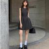 Vestido Chaleco Gris sin Mangas para Mujer 2024 Primavera y Verano Nuevo Estilo Elegante por Capas Cintura Falda Corta para Personas Pequeñas