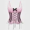 Corset de Renda para Lingerie com Barbatanas Estilo Quente Feminino Camisola de Renda Cruzada com Laço Corset Modelador