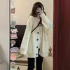 Casaco de tricô cinza de comprimento médio para mulheres outono e inverno outerwear estilo japonês preguiçoso retrô estilo leitoso usar macio pegajoso cardigã de tricô