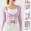 Top de manga larga para mujer para fitness con diseño retorcido, fácil de poner y quitar, adecuado para actividades al aire libre, adelgazante, disimula, secado rápido, ropa de yoga, se puede usar en el exterior