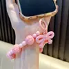 Llavero Creativo de Color Sólido con Lazo y Perlas, Correa para Teléfono Simple y Elegante, Cuerda Colgante Linda, Pequeño Regalo al por Mayor