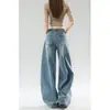 Jeans vintage de cintura alta e perna larga para mulheres, novo estilo outono, calça solta de perna reta comprimento total para o trabalho