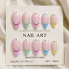 Arte de uñas con purpurina rosa nude estilo chica, fresco y dulce, puntas de uñas estilo francés de color macarrón, puntas de uñas con forma de almendra, al por mayor