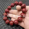 Cinnabar contas redondas de seis palavras pulseira de jade areia dourada roxa pulseira tamanho grande pequeno vermelho sangue de galinha homens e mulheres mesmo estilo pulseira pulseira