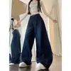 Comércio Transfronteiriço Jeans Bordado Estilo Retrô Americano com Sabre para Mulheres Outono e Inverno 2025 Novo Cintura Alta Perna Larga Solto