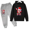 Transfronterizo 2025 Nueva Primavera y Otoño Nuevo Santa Claus Niños y Niñas Sudaderas con Capucha y Pantalones Deportivos de Dibujos Animados de Manga Larga Moderno