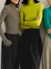 Suéter Fino Ajustado de Otoño Temprano 2024 Sin Presión Color Caramelo Cuello Alto Interior Sin Costuras Camiseta de Punto Base para Mujer
