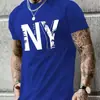 Camiseta Deportiva Casual Suelta de Verano para Hombre Tallas Grandes con Estampado de Letras Ny Cuello Redondo Manga Corta