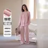 Pijama de Caxemira com Bolsos Duplos Inverno Pulôver Lã de Seda Pelúcia Feminino Listras de Borboleta Roupão de Casa Conjunto de Duas Peças