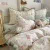 Juego de cuatro piezas de algodón puro Clase A, ropa de cama de gasa de doble capa, funda de edredón 100% algodón, sábana bajera, funda de edredón, juego de tres piezas para dormitorio universitario 4