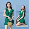 Nuevo Traje de Baño de Una Pieza para Mujer Color Sólido Conservador para Vadear Moda Manga Corta con Almohadilla en el Pecho Sin Aros Traje de Baño de Playa