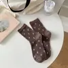 Meias Largas Florais e Listradas Femininas para Outono e Inverno, Estilo Ins Versão Coreana, Meias Frescas e Sem Costura de Cano Médio, Meias Zhuji