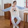 Pijama de Terciopelo Cepillado Estilo Nuevo 2025 para Mujer en Otoño e Invierno Forrado de Polar y Engrosado Dibujos Animados Lindos de Manga Larga Traje Cálido Se Puede Enviar por Cuenta Ajena
